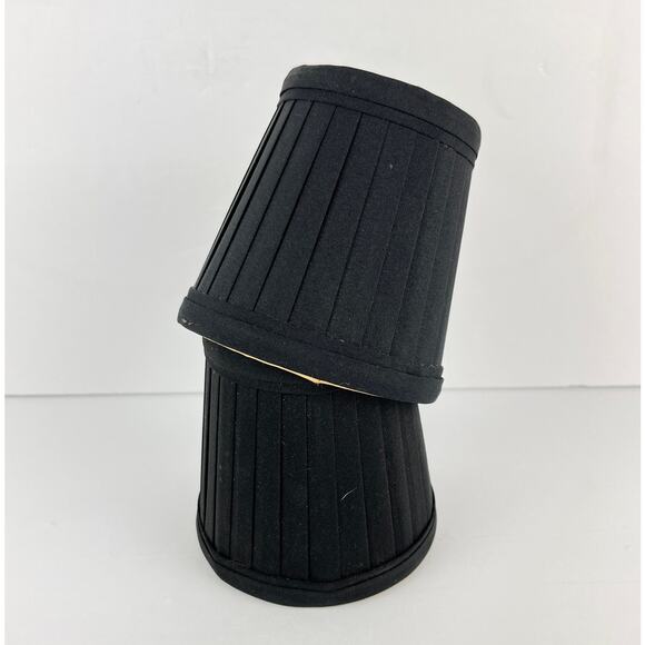 Set of Pleated Lined Chandelier Clip On Mini Shades Black & Gold - Picture 1 of 5